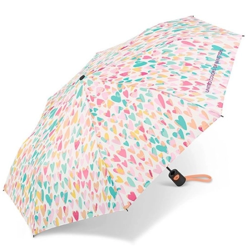 Parasolka półautomatyczna BENETTON Mini AC Aquarell hearts multicolor wiatroodporna