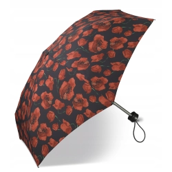 Mała parasolka HAPPY RAIN Ultra mini 43403 czarna kwiaty czerwone