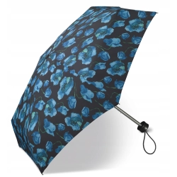 Mała parasolka HAPPY RAIN Ultra mini 43403 czarna kwiaty niebieskie