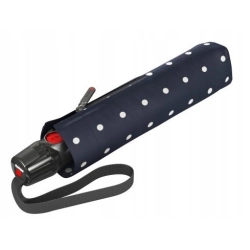 Mocny wiatroodporny parasol KNIRPS T.200 premium granatowy w białe groszki filtr UV