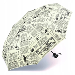 Parasolka wiatroodporna Happy Rain Mini AC czarno biała gazeta