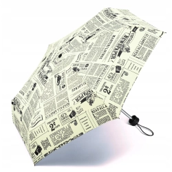Mała parasolka HAPPY RAIN Ultra mini 43393 czarno biała gazeta