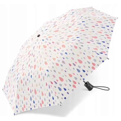 Parasolka wiatroodporna HAPPY RAIN półautomat pastelowe krople biała