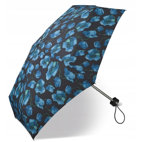 Mała parasolka HAPPY RAIN Ultra mini 43403 czarna kwiaty niebieskie