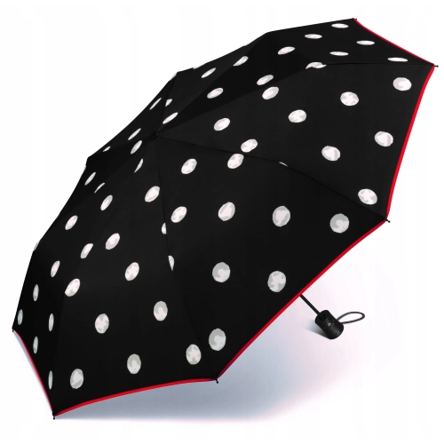 Parasolka wiatroodporna HAPPY RAIN Mini AC Black&white grochy